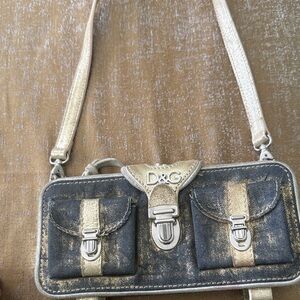 Rare vintage Dolce & Gabanna painted gold denim clutch bag/wallet.